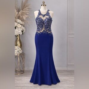 Juliet Royal Blue Lace Formal Gown – Size Small
